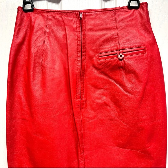 VTG. 80's WILSONS Red Leather MOB WIFE Skirt - Sz 8 - Picture 12 of 15